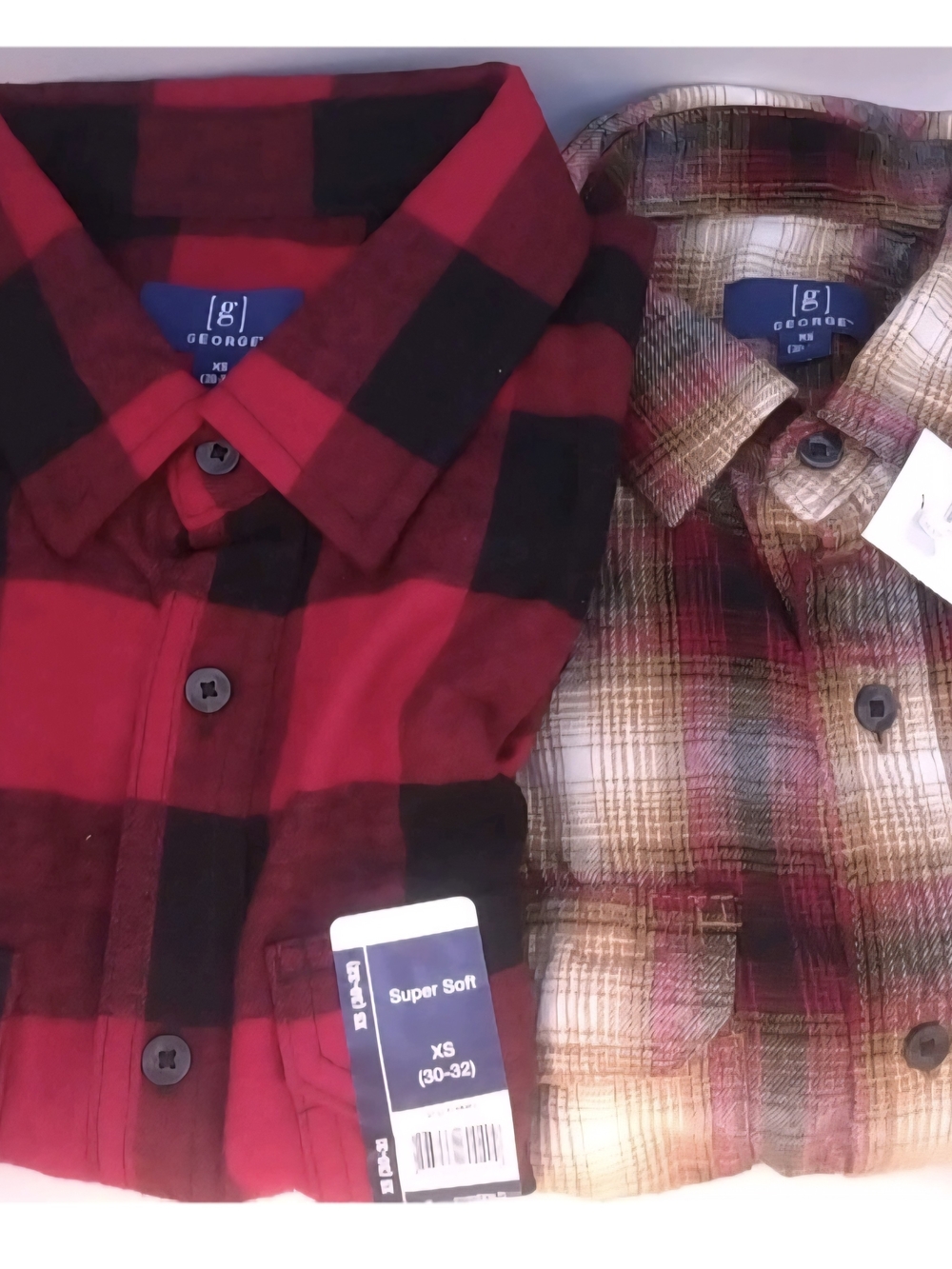 Men's Long Sleeve Button Up Flannel Lot Set of 2: Buffalo and Brown Plaid XS NWT